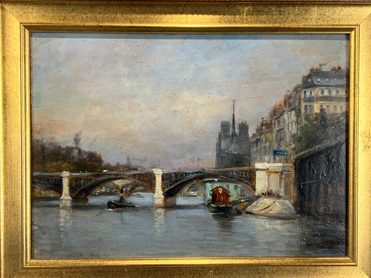 Tableau / Huile Sur Panneau Representant " Paris Notre Dame " Peinture Signée-photo-2