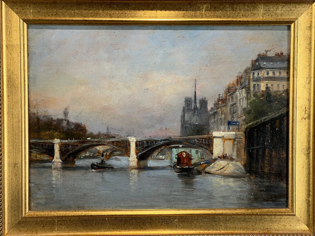 Tableau / Huile Sur Panneau Representant " Paris Notre Dame " Peinture Signée-photo-3