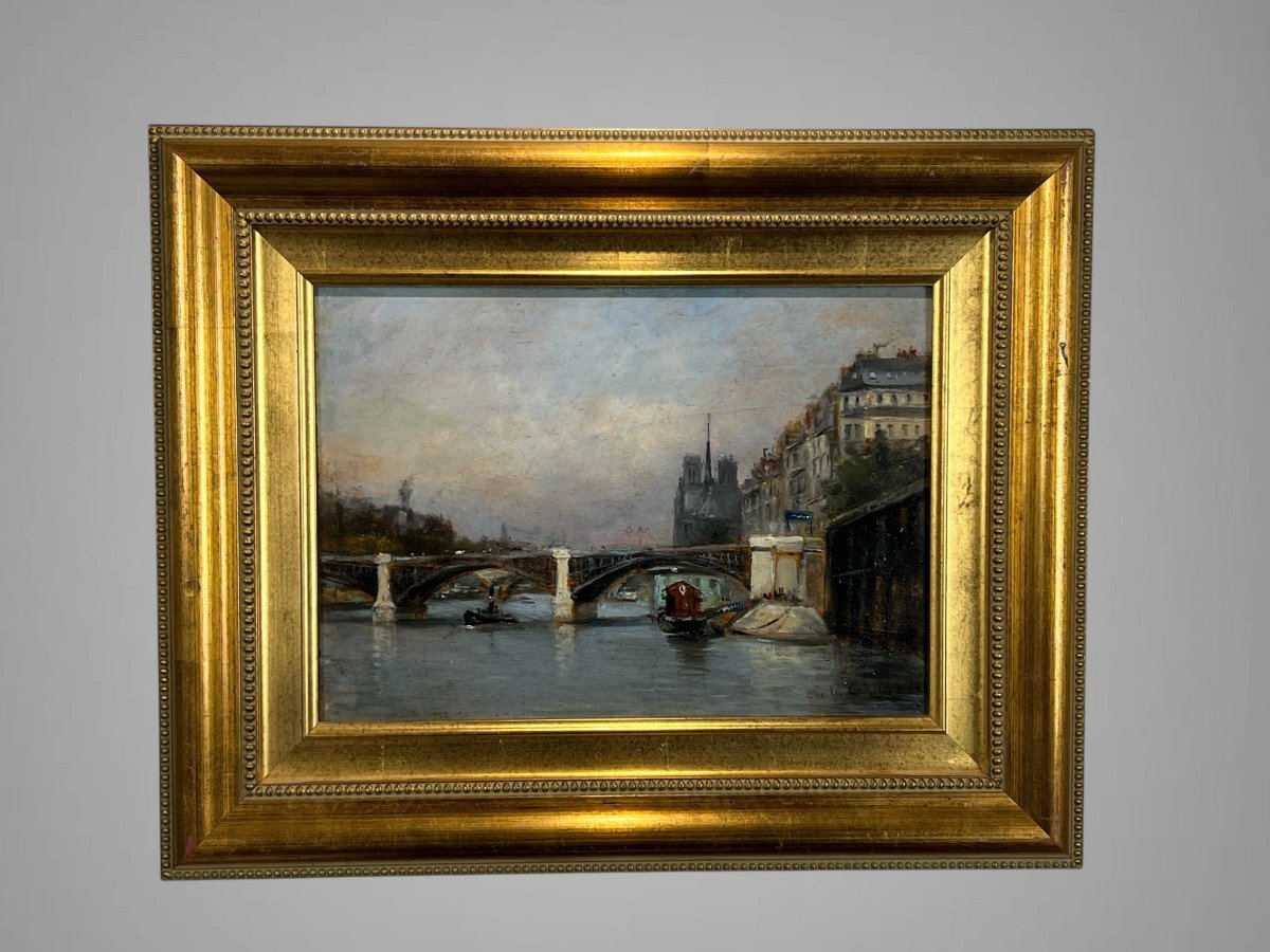 Tableau / Huile Sur Panneau Representant " Paris Notre Dame " Peinture Signée-photo-4