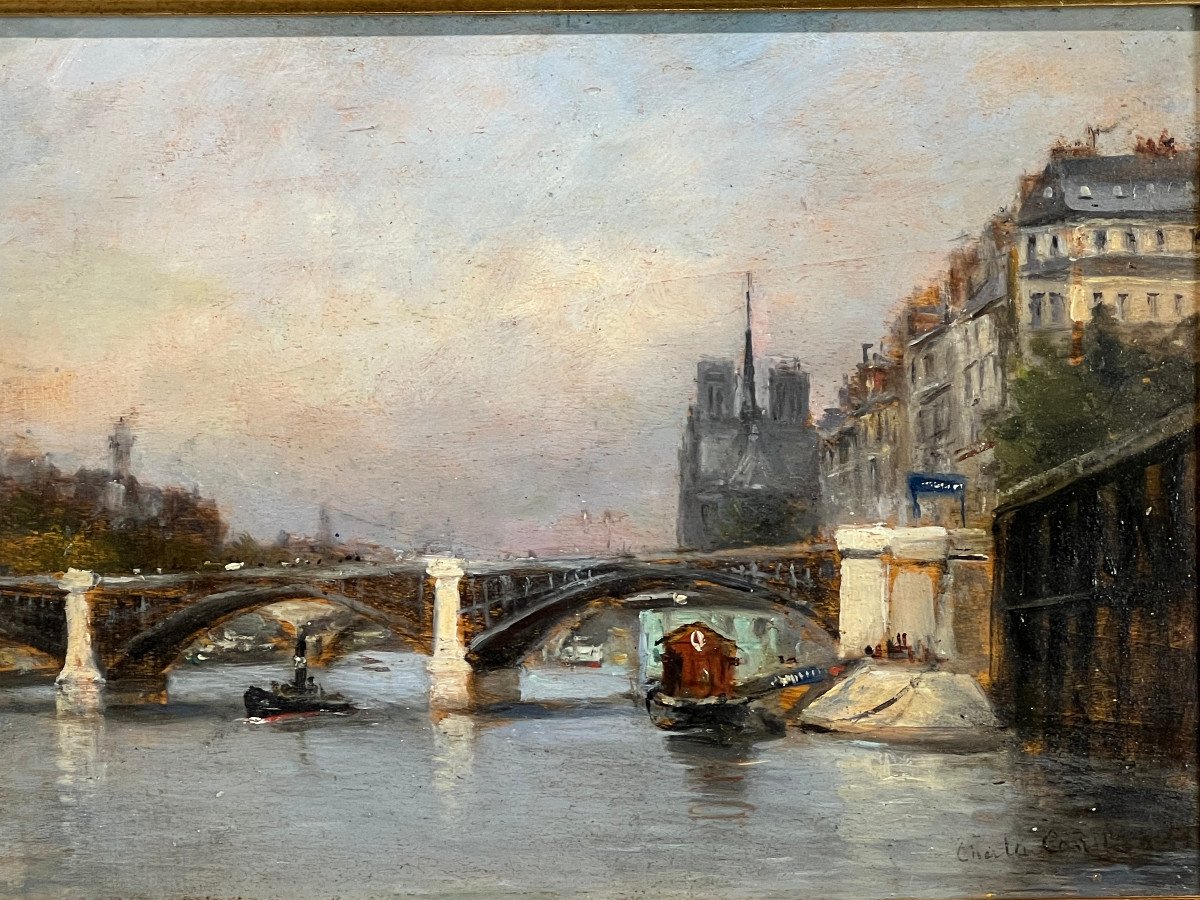 Tableau / Huile Sur Panneau Representant " Paris Notre Dame " Peinture Signée-photo-2