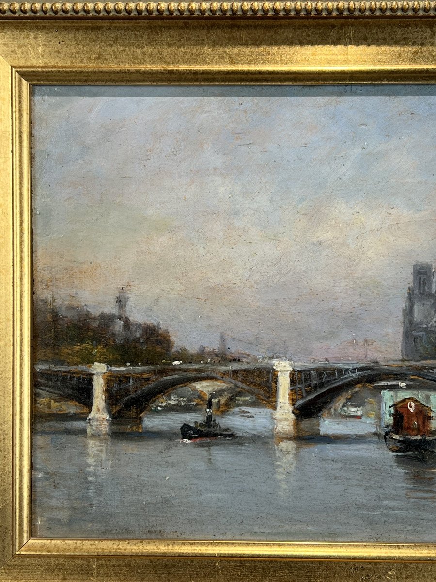 Tableau / Huile Sur Panneau Representant " Paris Notre Dame " Peinture Signée-photo-3