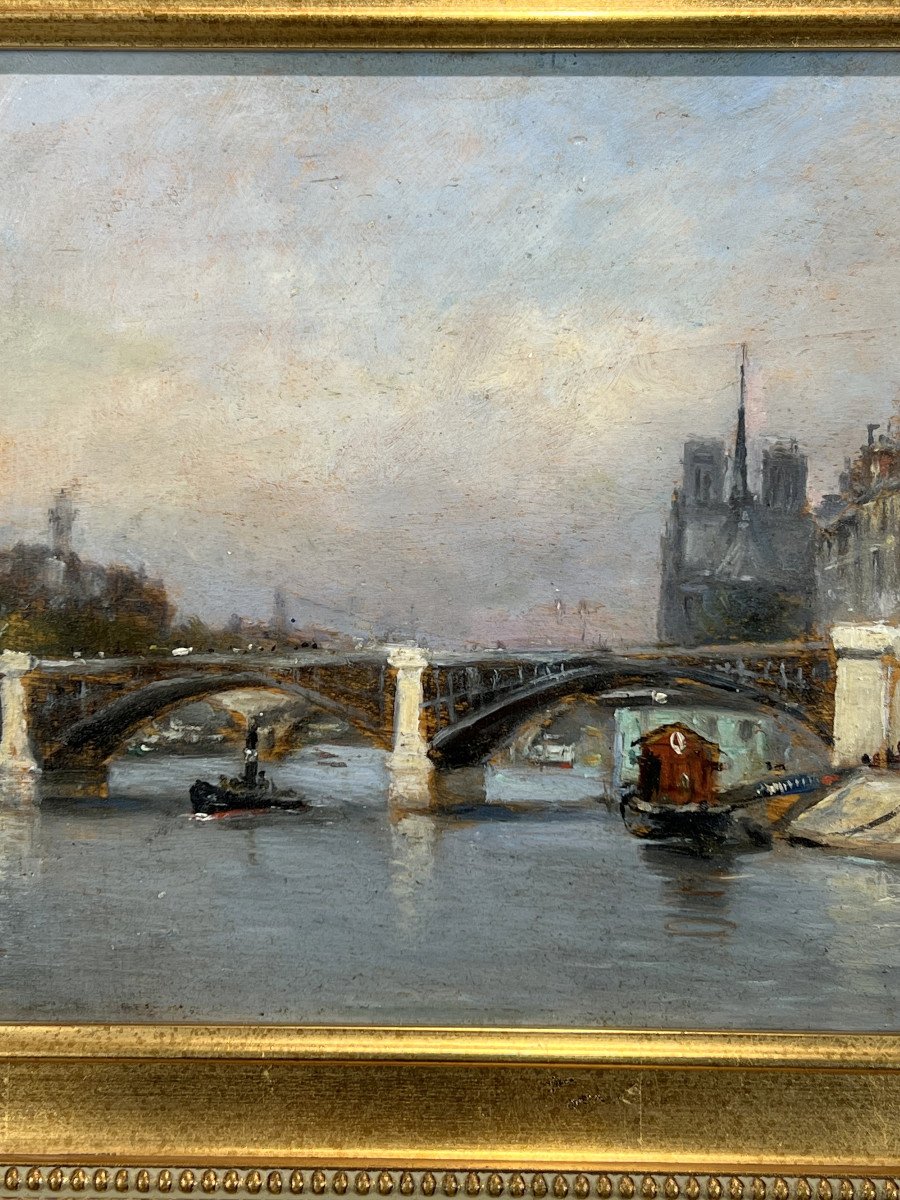 Tableau / Huile Sur Panneau Representant " Paris Notre Dame " Peinture Signée-photo-4