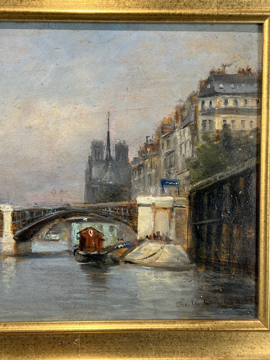 Tableau / Huile Sur Panneau Representant " Paris Notre Dame " Peinture Signée-photo-5