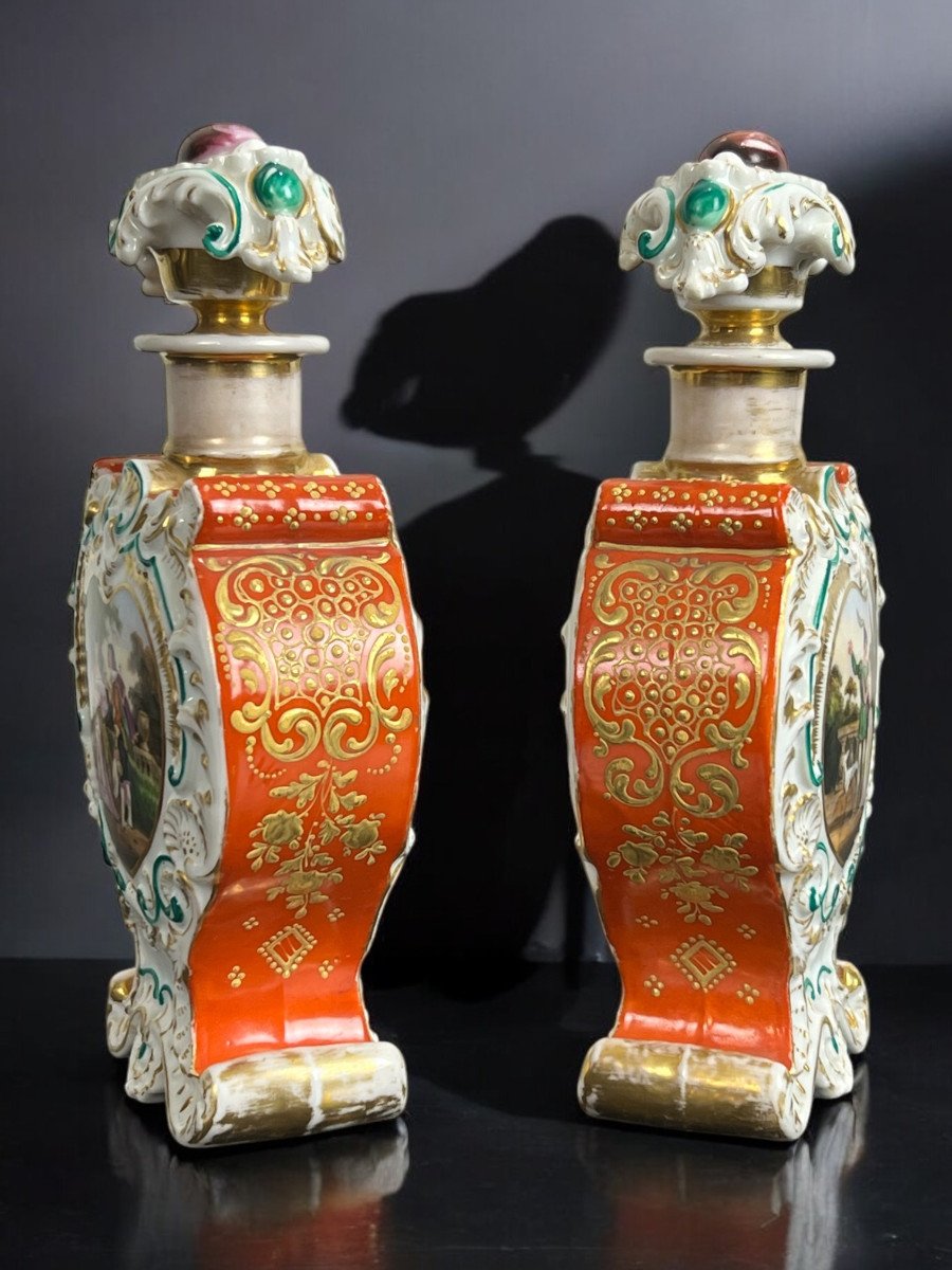 Jacob Petit (1796-1868) Pair Of Polychrome Porcelain Bottles Of Courtly Scenes  -photo-3