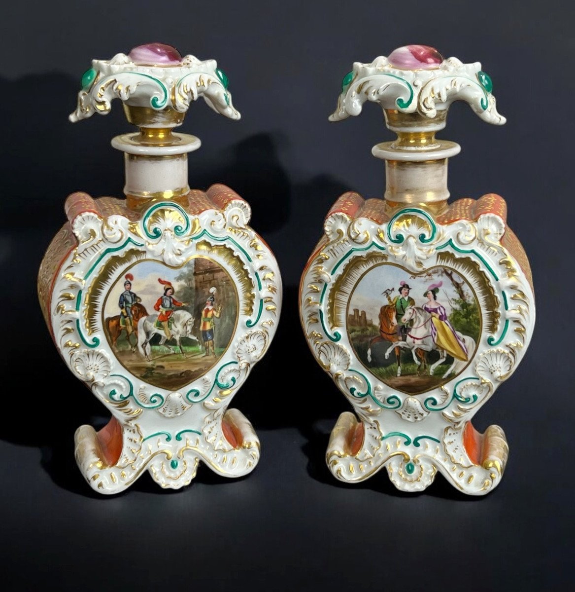 Jacob Petit (1796-1868) Pair Of Polychrome Porcelain Bottles Of Courtly Scenes  -photo-1