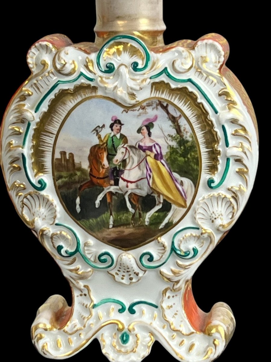 Jacob Petit (1796-1868) Pair Of Polychrome Porcelain Bottles Of Courtly Scenes  -photo-2