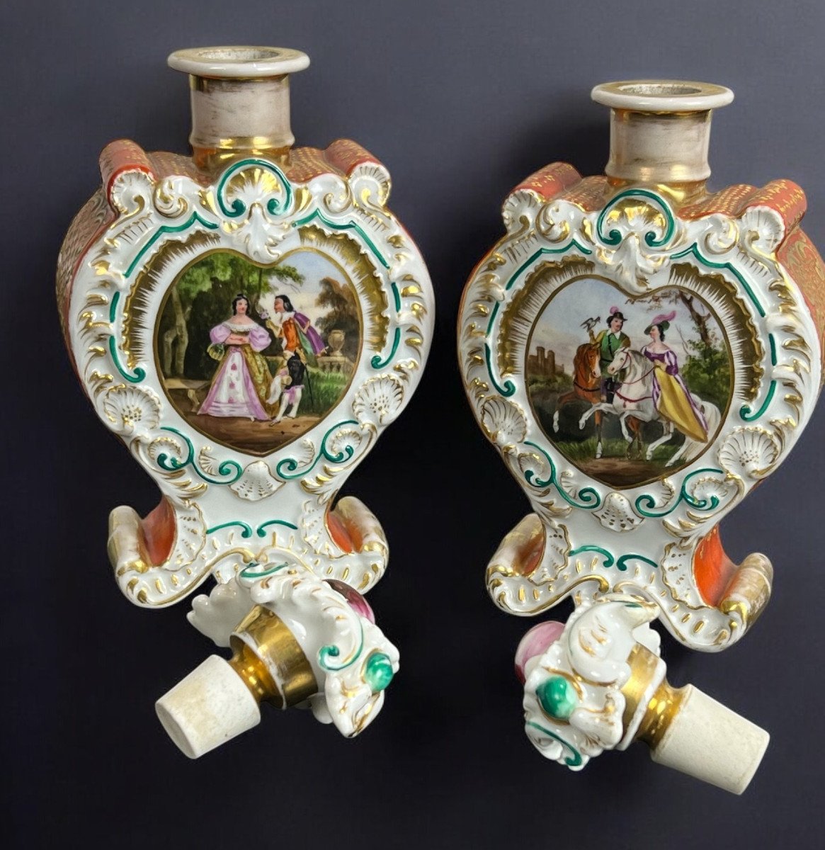 Jacob Petit (1796-1868) Pair Of Polychrome Porcelain Bottles Of Courtly Scenes  -photo-6