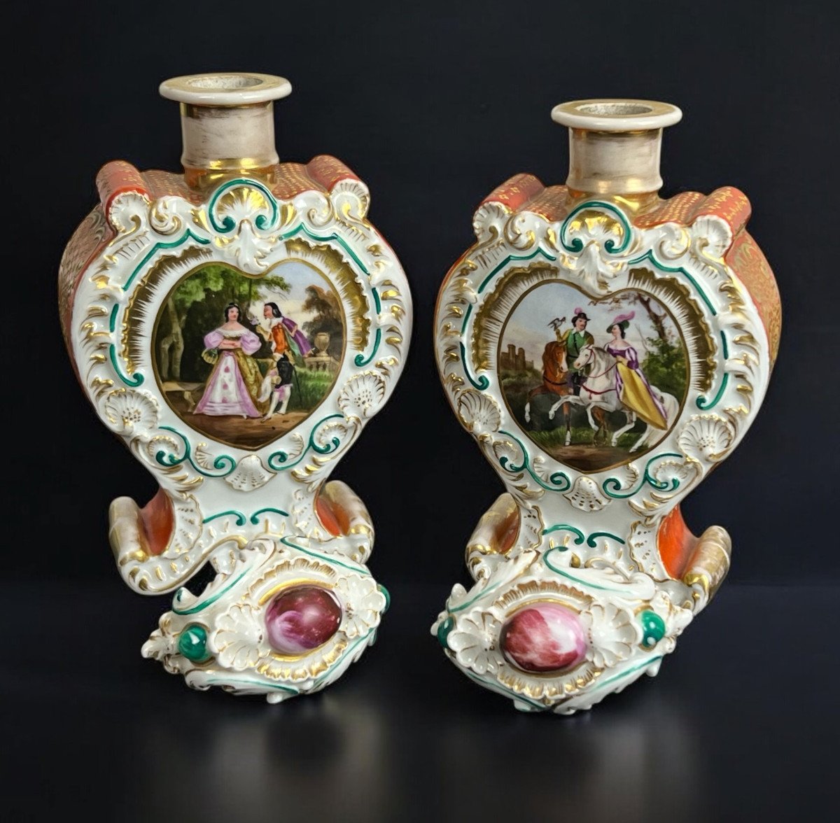 Jacob Petit (1796-1868) Pair Of Polychrome Porcelain Bottles Of Courtly Scenes  -photo-7