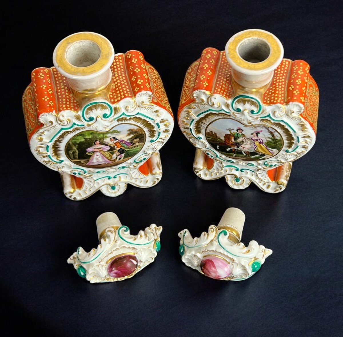 Jacob Petit (1796-1868) Pair Of Polychrome Porcelain Bottles Of Courtly Scenes  -photo-8