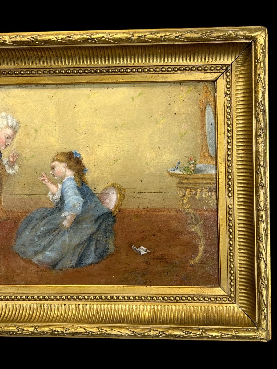 Tableau / Huile Sur Panneau Bois Du XIXe Représentant Une Scène Romantique-photo-5