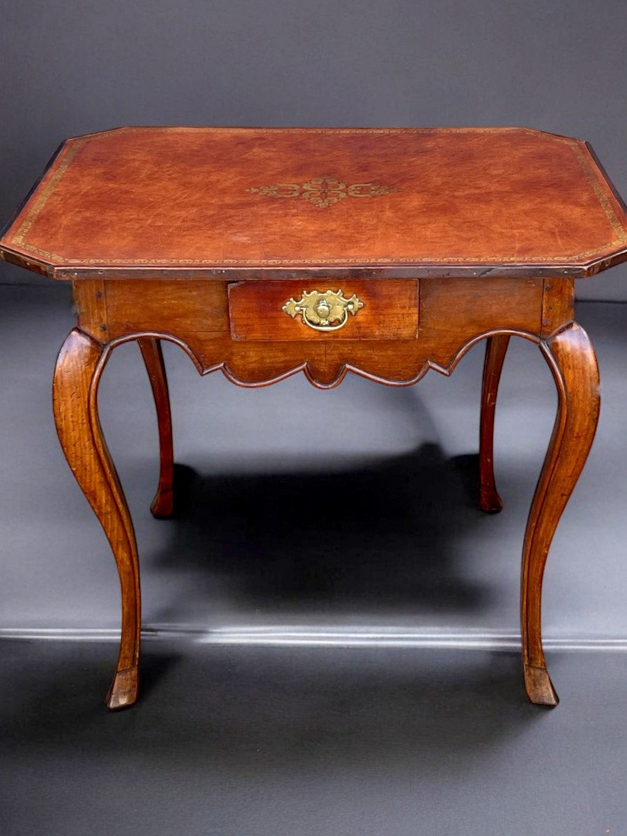 Table De Cabaret XVIIIe époque Louis XV En Bois Fruitier Avec Un Dessus Cuir-photo-2