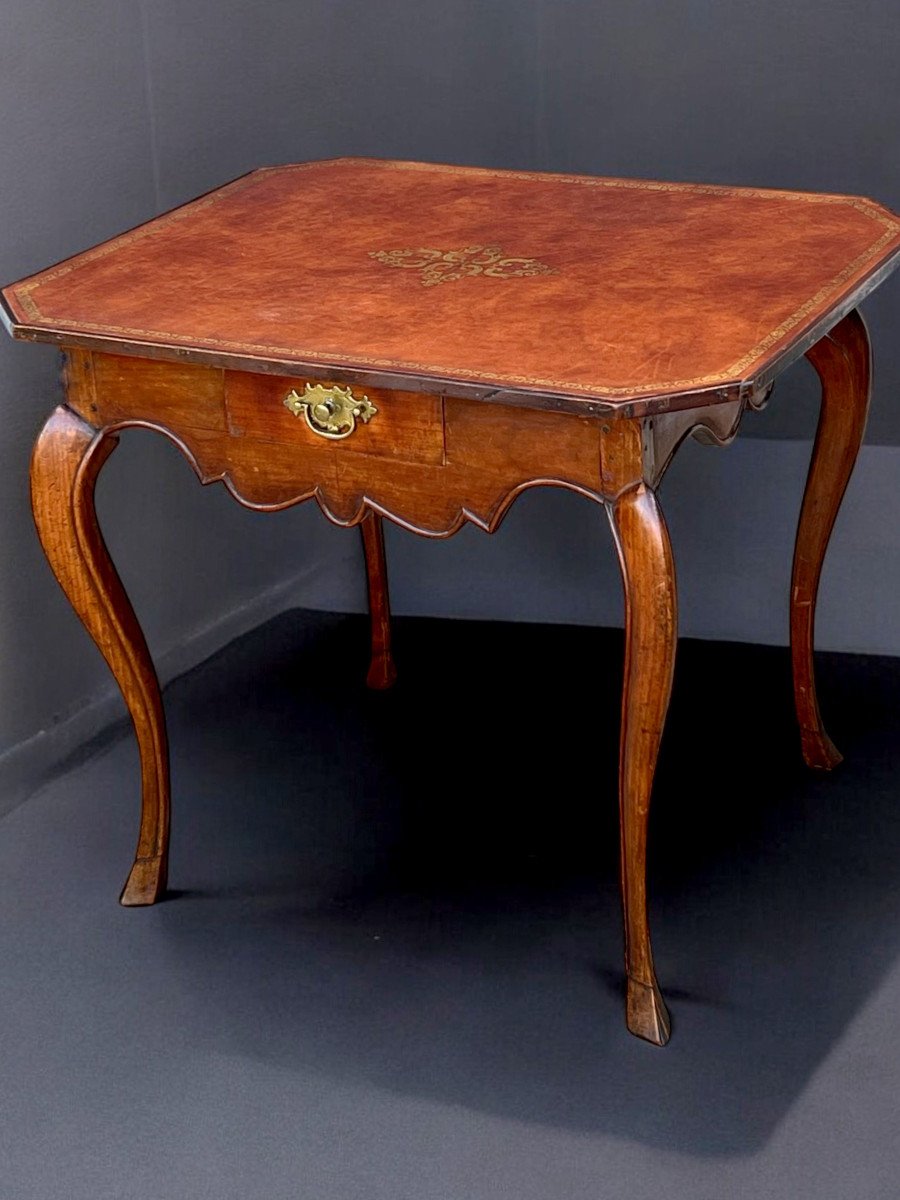 Table De Cabaret XVIIIe époque Louis XV En Bois Fruitier Avec Un Dessus Cuir-photo-3