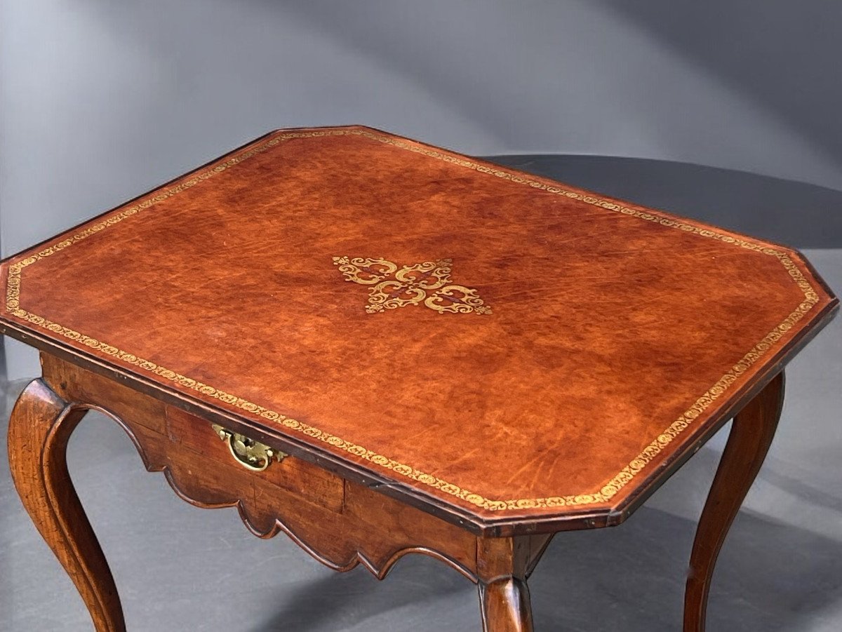 Table De Cabaret XVIIIe époque Louis XV En Bois Fruitier Avec Un Dessus Cuir-photo-4