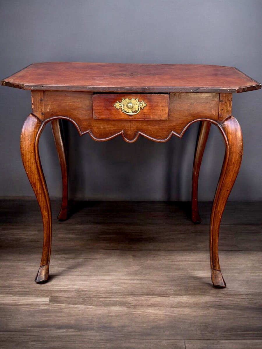 Table De Cabaret XVIIIe époque Louis XV En Bois Fruitier Avec Un Dessus Cuir-photo-2