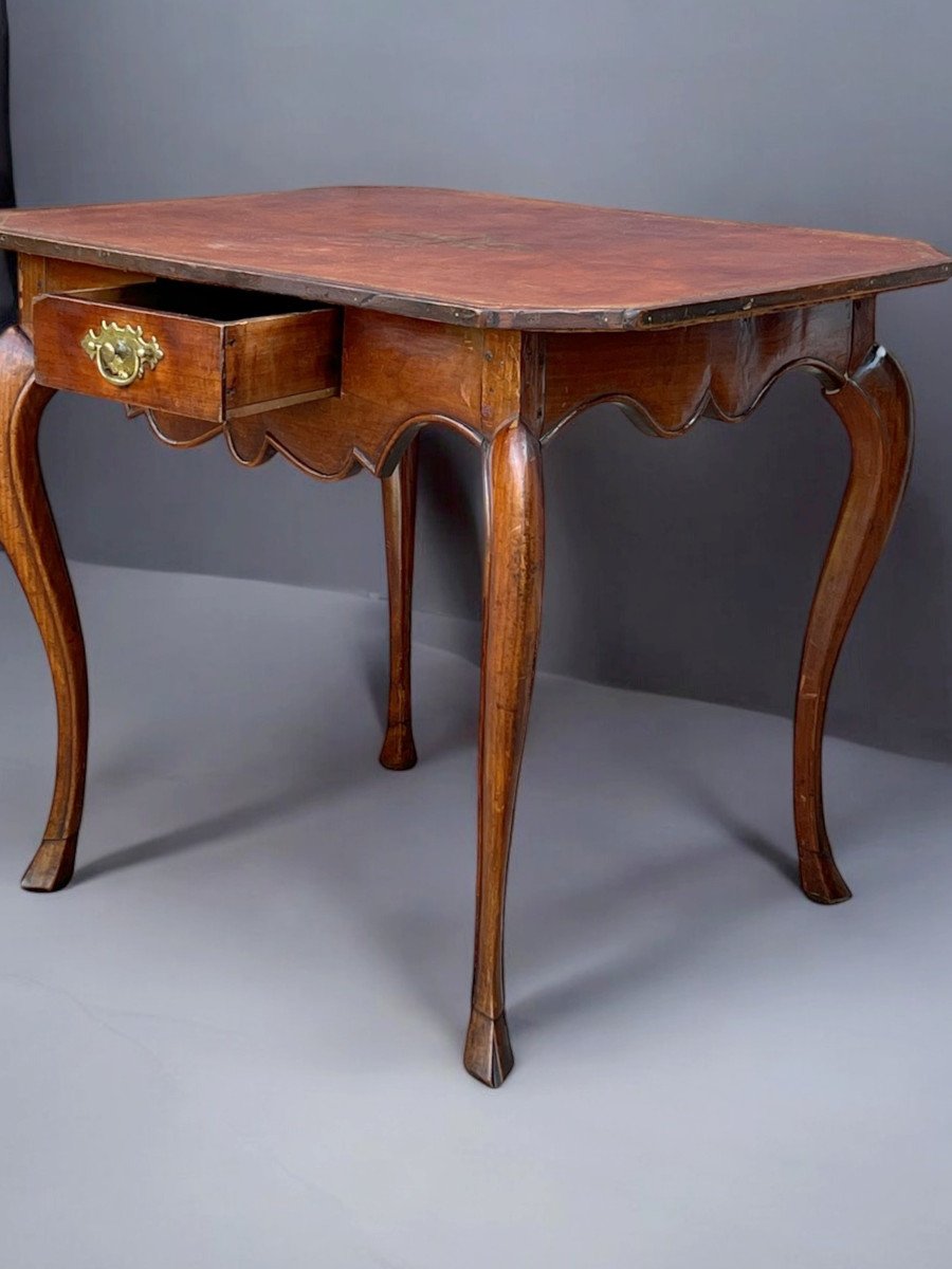 Table De Cabaret XVIIIe époque Louis XV En Bois Fruitier Avec Un Dessus Cuir-photo-4