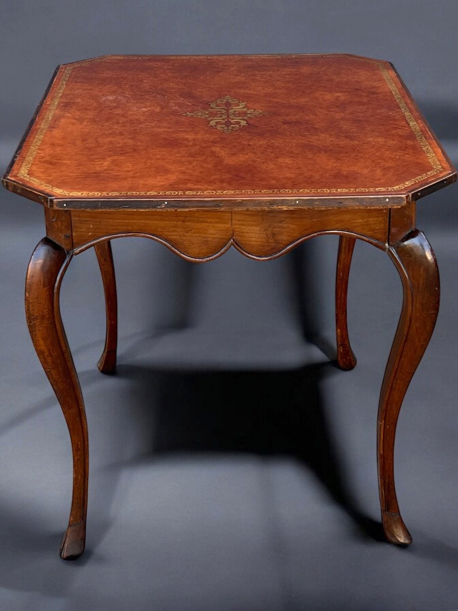 Table De Cabaret XVIIIe époque Louis XV En Bois Fruitier Avec Un Dessus Cuir-photo-5