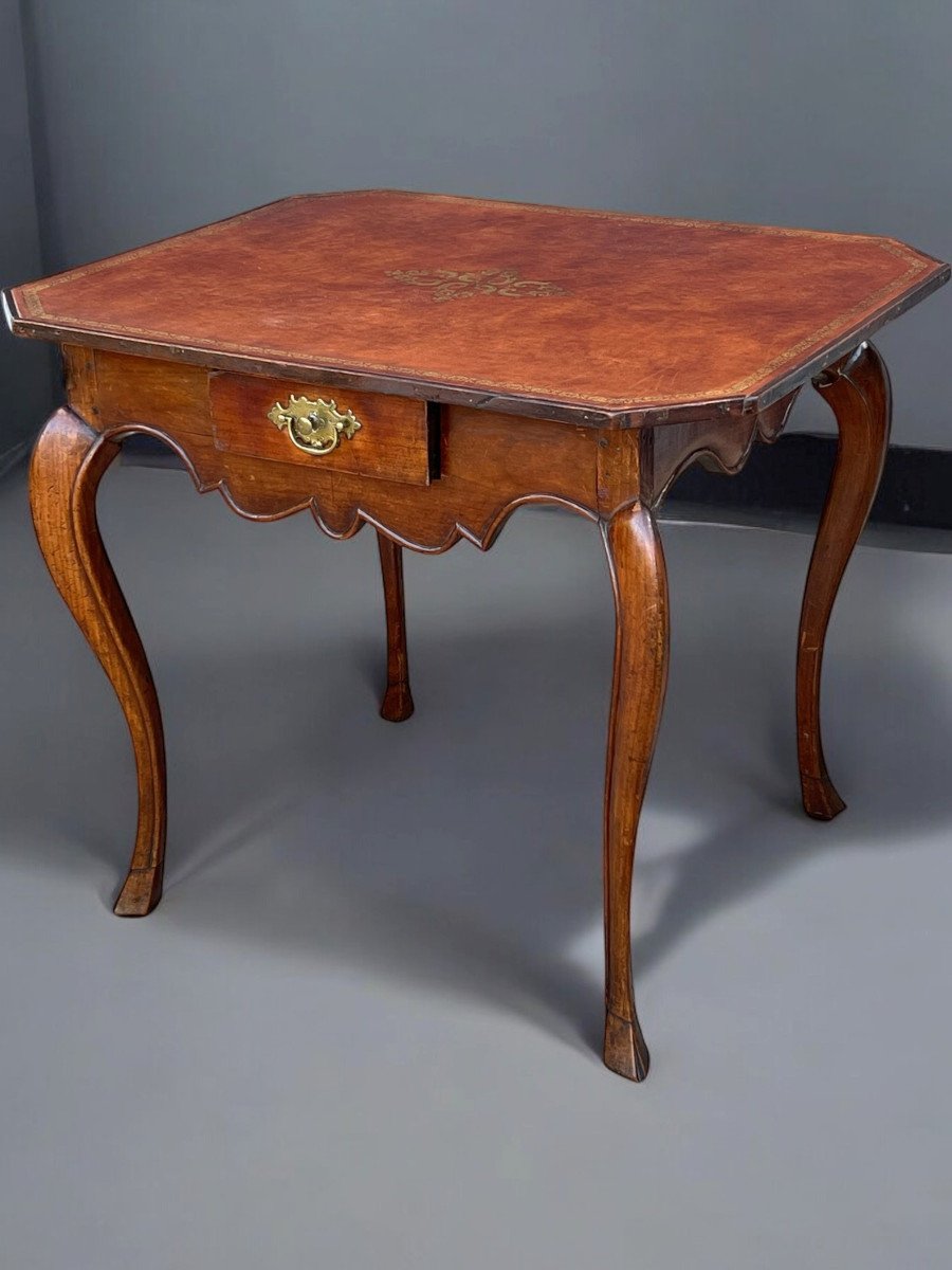 Table De Cabaret XVIIIe époque Louis XV En Bois Fruitier Avec Un Dessus Cuir-photo-7