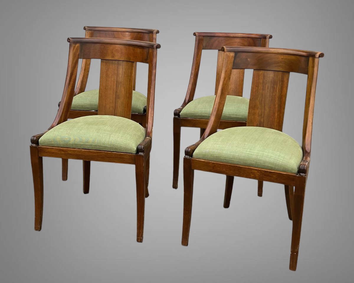 Set Of 4 Gondola Chairs In Solid Mahogany With Removable New Fabric Seat Pads-photo-2