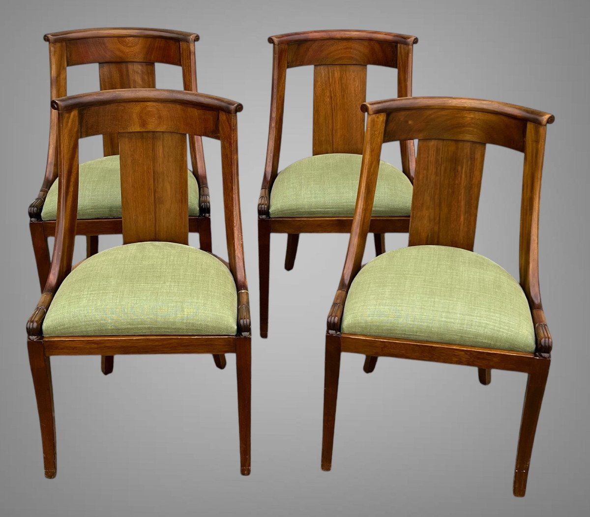 Set Of 4 Gondola Chairs In Solid Mahogany With Removable New Fabric Seat Pads-photo-3