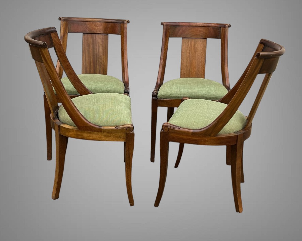 Set Of 4 Gondola Chairs In Solid Mahogany With Removable New Fabric Seat Pads-photo-4