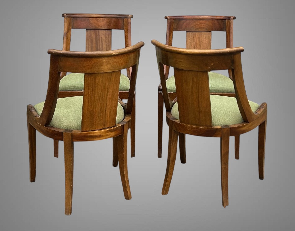 Set Of 4 Gondola Chairs In Solid Mahogany With Removable New Fabric Seat Pads-photo-2