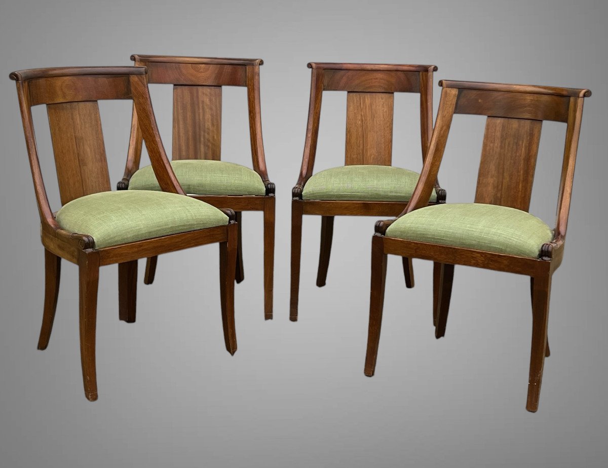 Set Of 4 Gondola Chairs In Solid Mahogany With Removable New Fabric Seat Pads-photo-3