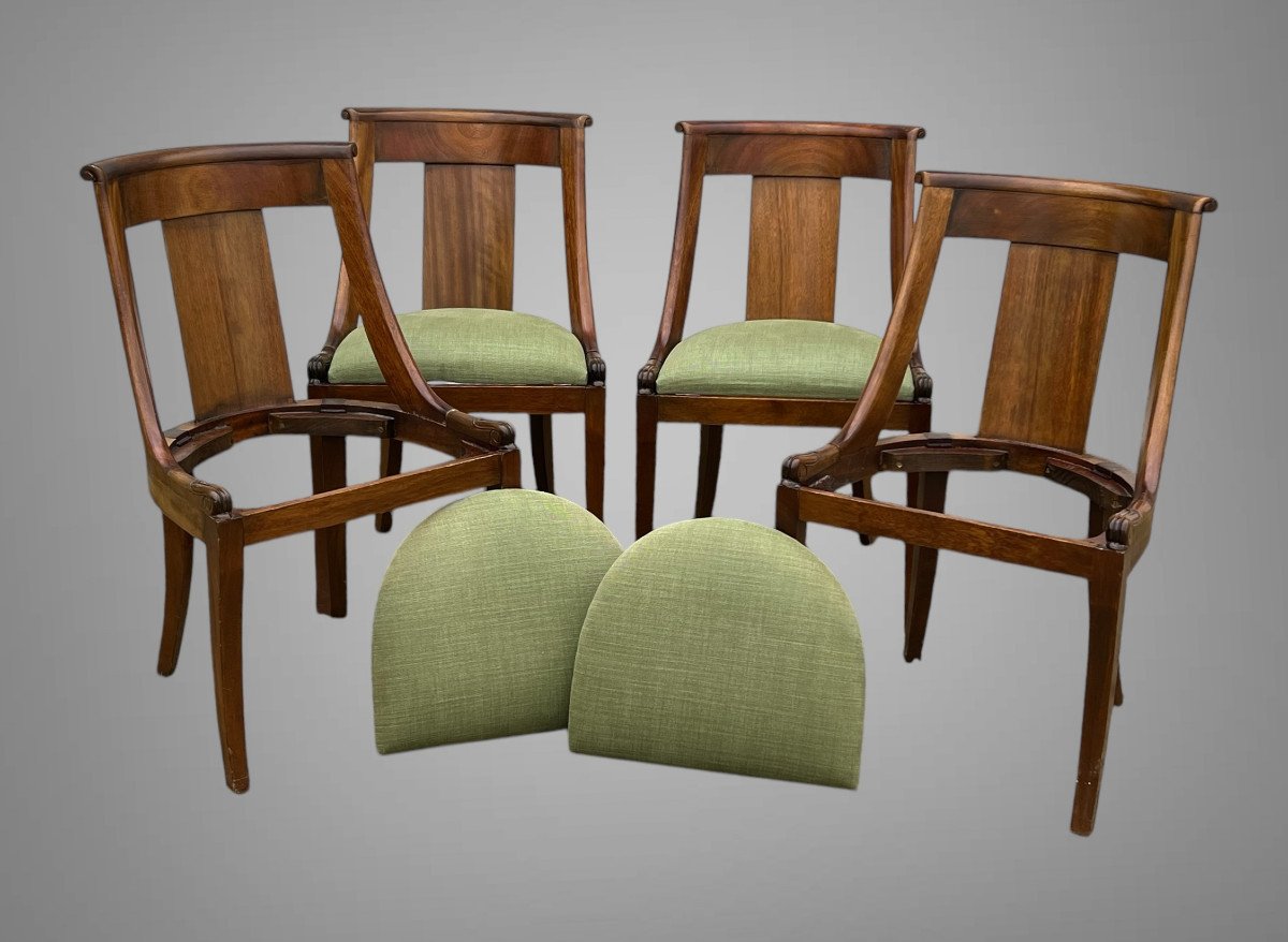 Set Of 4 Gondola Chairs In Solid Mahogany With Removable New Fabric Seat Pads-photo-4