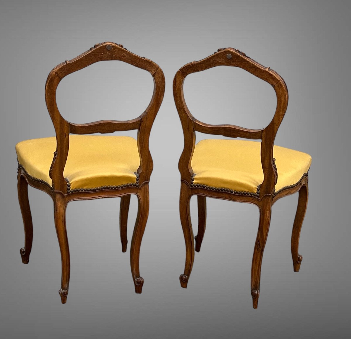 Pair Of Antique Louis XV Style Walnut Bedroom Chairs From The 1900s-photo-2