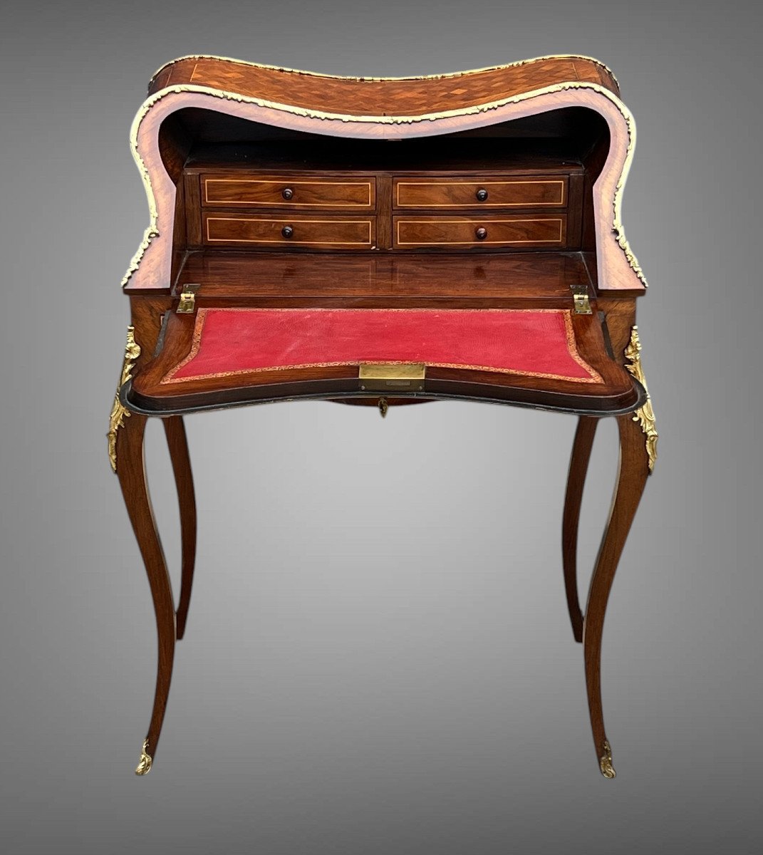 Bureau De Pente Violoné En Marqueterie De Bois De Placage De Style Louis XV-photo-7