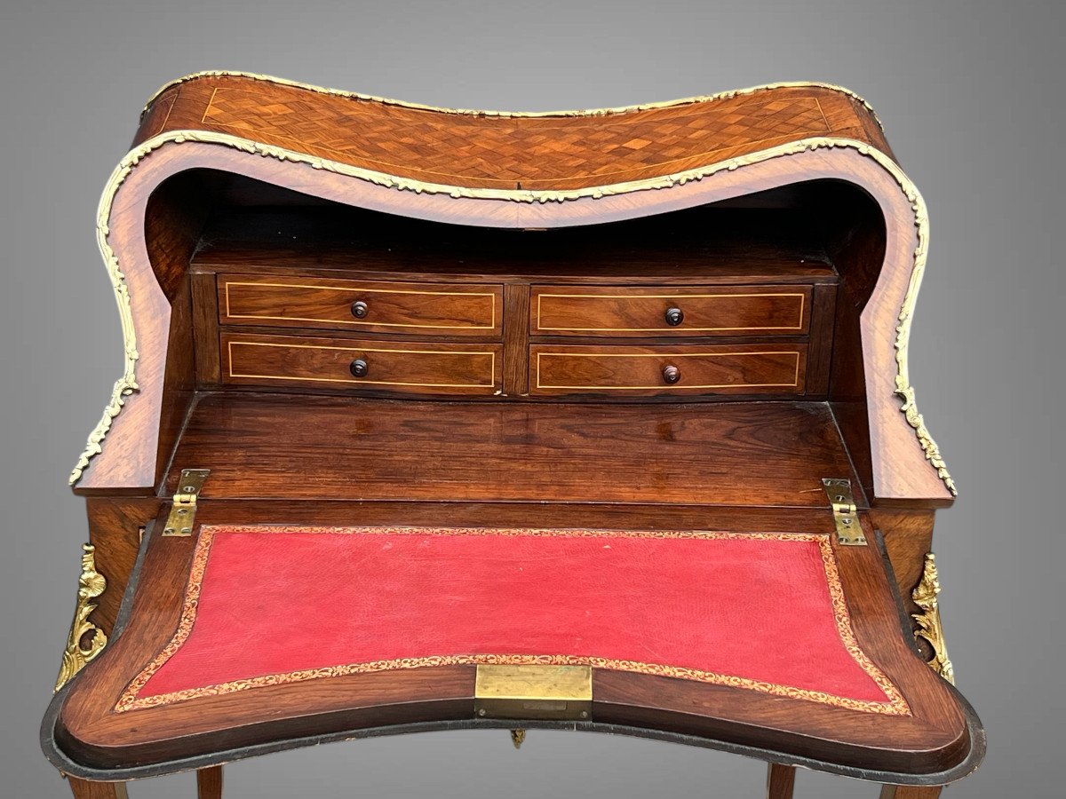 Bureau De Pente Violoné En Marqueterie De Bois De Placage De Style Louis XV-photo-8