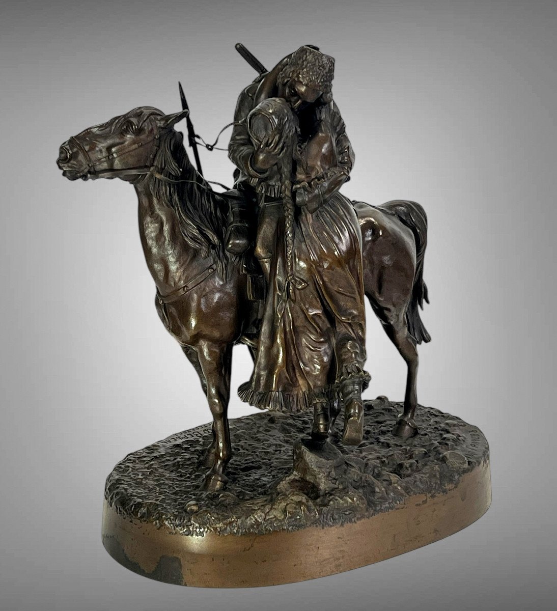 Bronze By Vassily Yacovlevitch Gratchev (1831-1905) "the Cossack" Founder's Stamp-photo-2