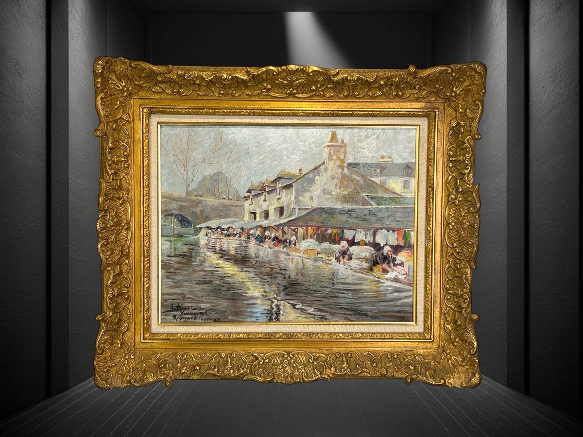 Tableau Breton /huile Sur Toile " Representant Des Bretonnes Au Lavoir " Encadré-photo-2