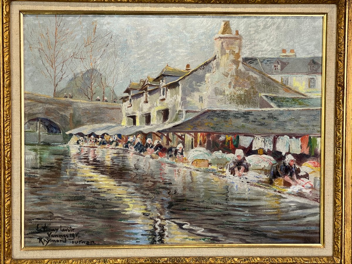 Tableau Breton /huile Sur Toile " Representant Des Bretonnes Au Lavoir " Encadré-photo-3