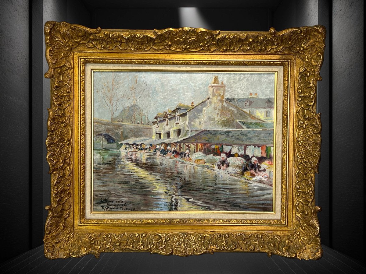 Tableau Breton /huile Sur Toile " Representant Des Bretonnes Au Lavoir " Encadré-photo-4