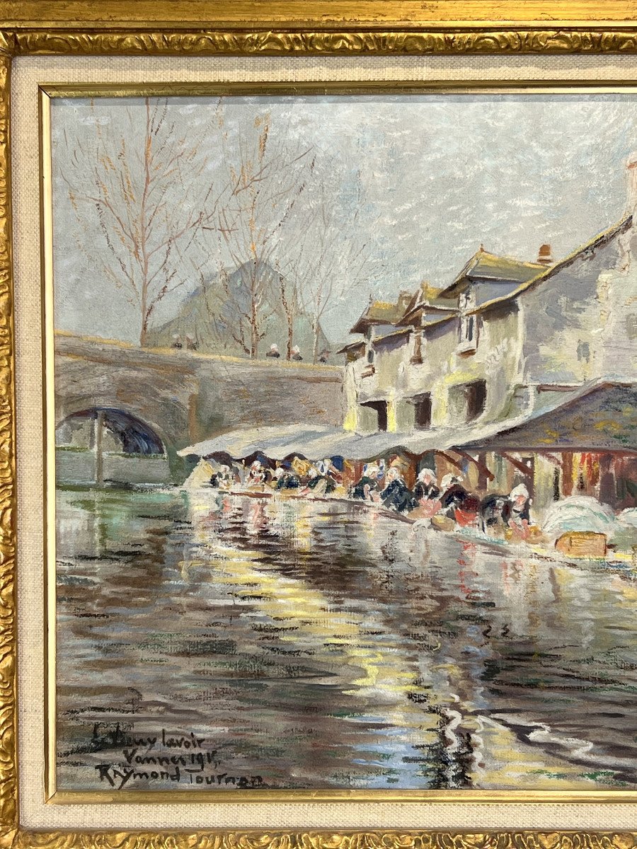 Tableau Breton /huile Sur Toile " Representant Des Bretonnes Au Lavoir " Encadré-photo-2