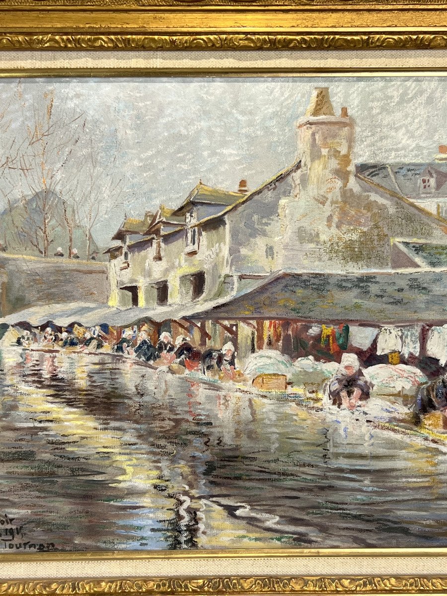 Tableau Breton /huile Sur Toile " Representant Des Bretonnes Au Lavoir " Encadré-photo-3