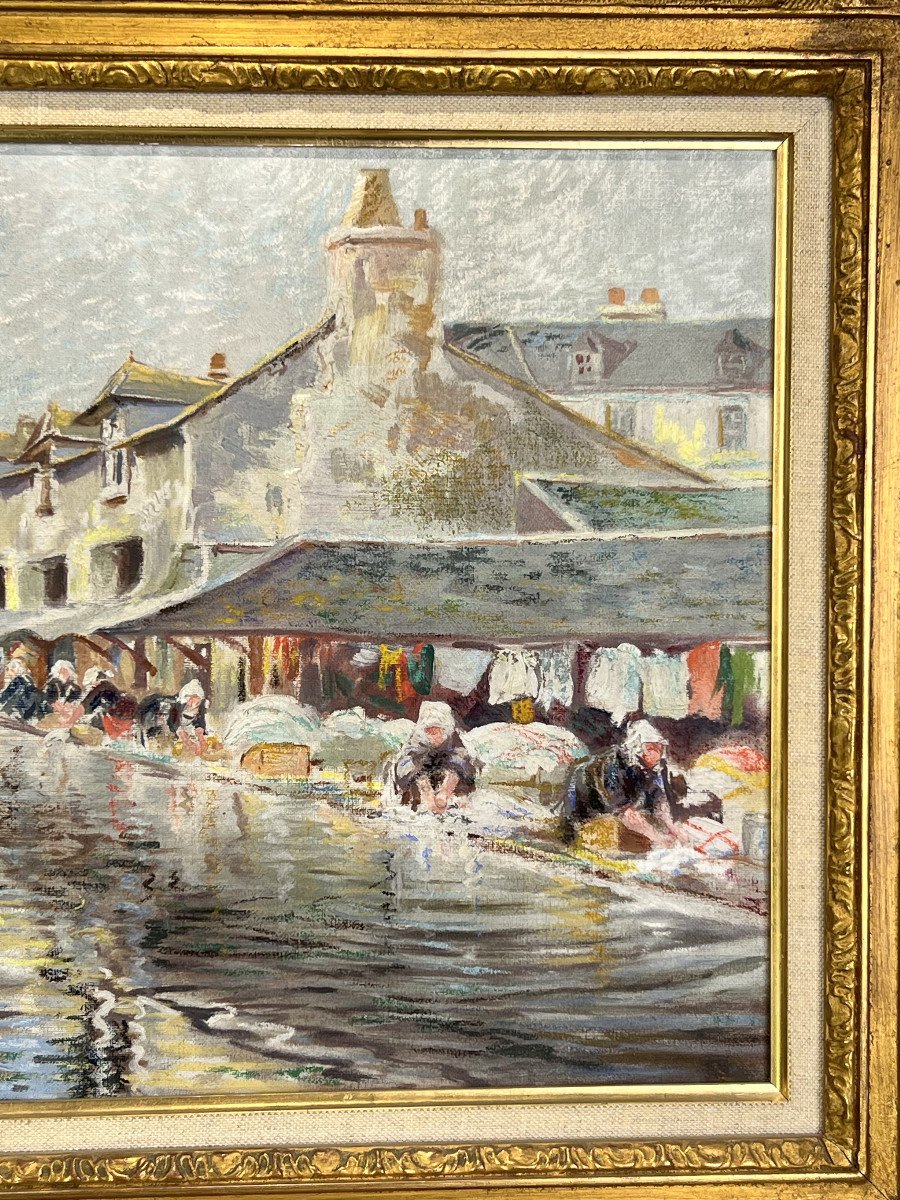 Tableau Breton /huile Sur Toile " Representant Des Bretonnes Au Lavoir " Encadré-photo-4