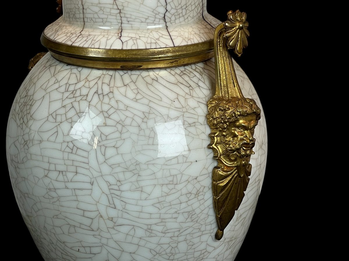 Pair Of 19th Century Lamps In Chinese Cracked Porcelain Decorated With Gilt Bronze-photo-5