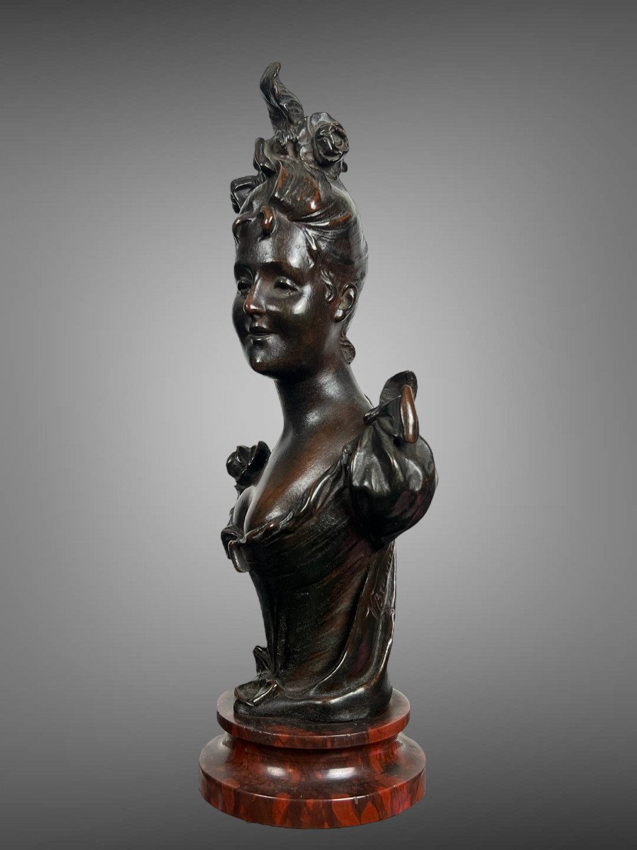 Ancient Bronze By Victor Léopold Bruyneel 1849 Representing An Elegant Woman-photo-3