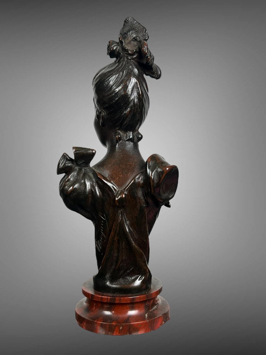 Ancient Bronze By Victor Léopold Bruyneel 1849 Representing An Elegant Woman-photo-2