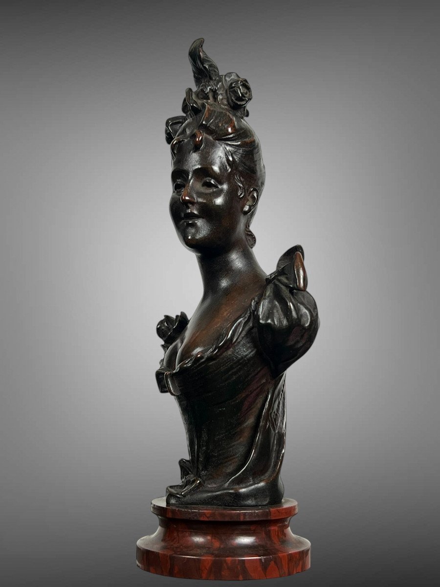 Ancient Bronze By Victor Léopold Bruyneel 1849 Representing An Elegant Woman-photo-5