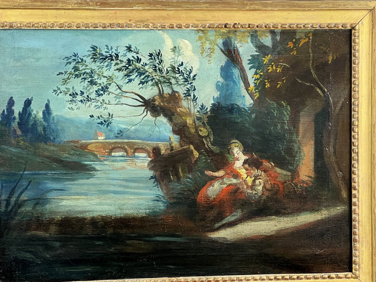 Trumeau XVIIIe En Bois Laqué Epoque Louis XVI Avec Sa Peinture D Origine-photo-1