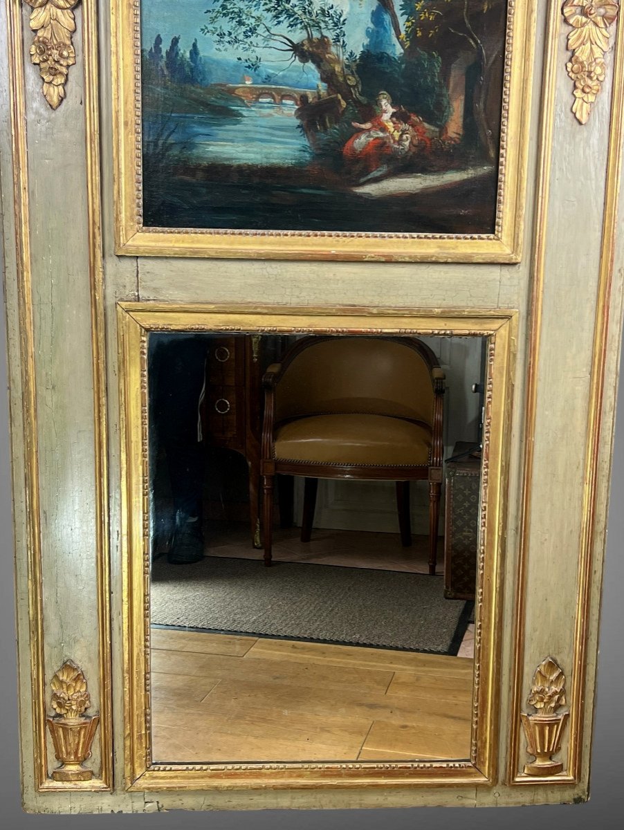 18th Century Trumeau In Lacquered Wood, Louis XVI Period, With Its Original Painting-photo-3