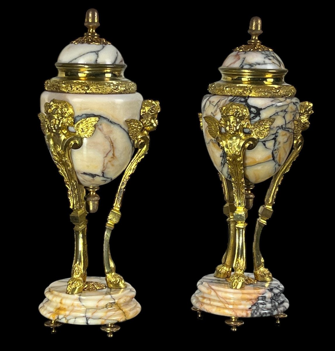 Pair Of 19th Century Marble Cassolettes Decorated With Gilt Bronze In The Louis XVI Style-photo-3