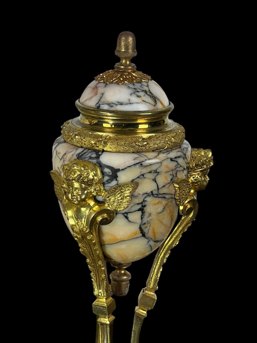 Pair Of 19th Century Marble Cassolettes Decorated With Gilt Bronze In The Louis XVI Style-photo-2