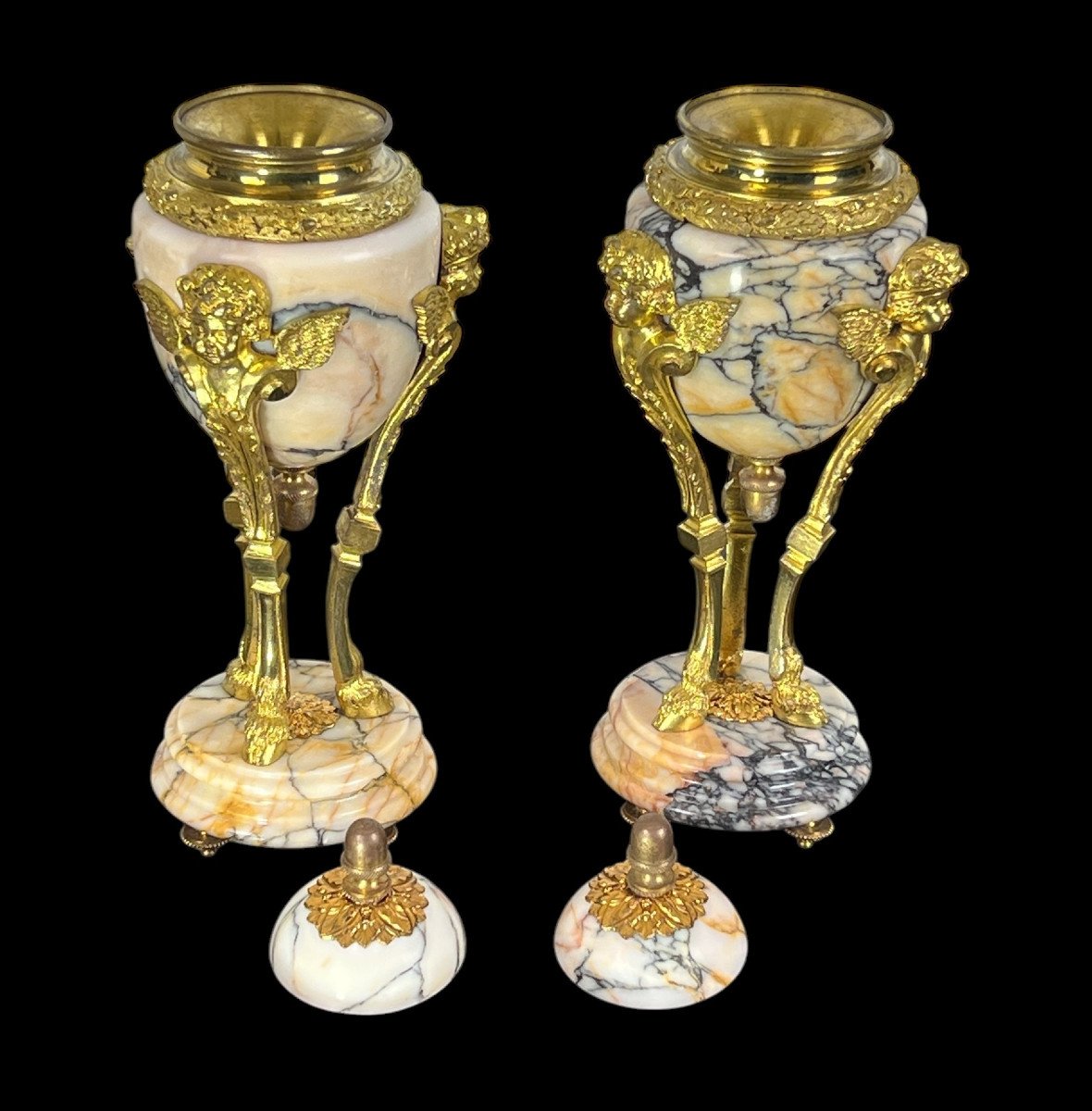 Pair Of 19th Century Marble Cassolettes Decorated With Gilt Bronze In The Louis XVI Style-photo-5