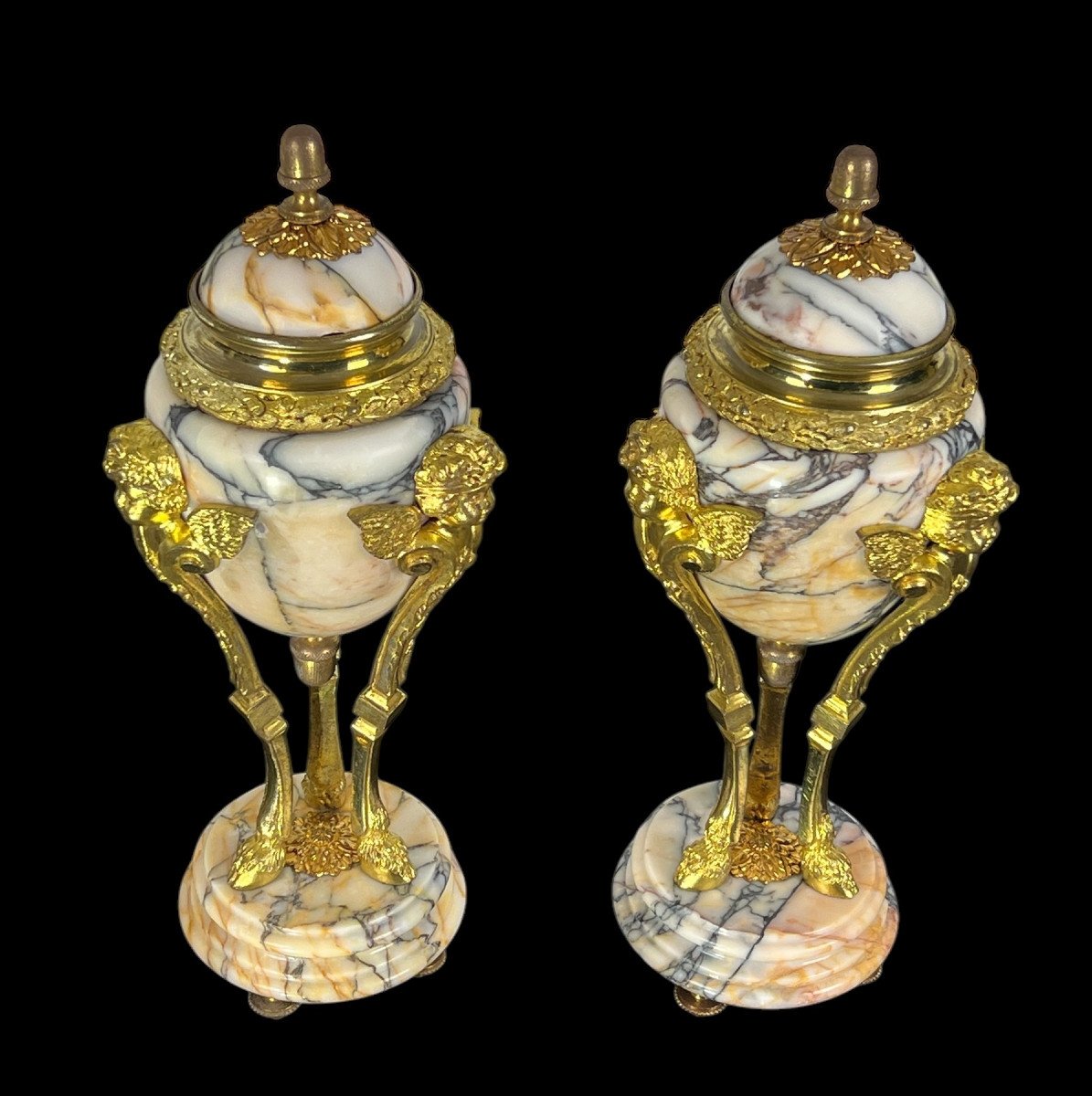 Pair Of 19th Century Marble Cassolettes Decorated With Gilt Bronze In The Louis XVI Style-photo-6