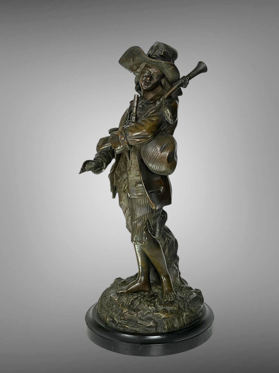 Antique Bronze With Shaded Patina Signed By "e. Clavier" The Bagpipe Player-photo-3