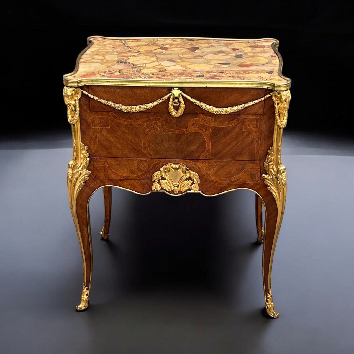 Napoleon III Living Room Furniture In Marquetry Decorated With Gilt Bronze After Sormani-photo-4