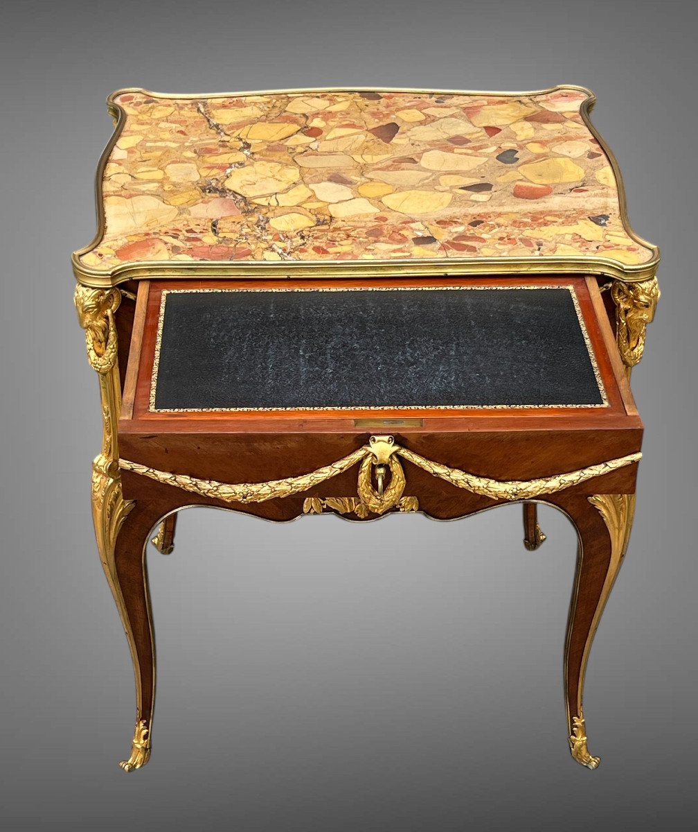 Napoleon III Living Room Furniture In Marquetry Decorated With Gilt Bronze After Sormani-photo-2